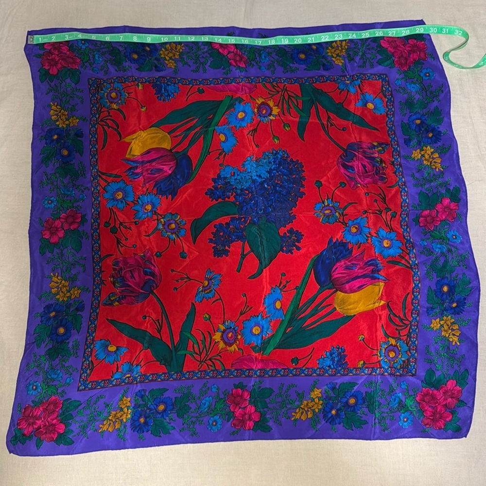 Vintage Silk Scarf with Vibrant Colors